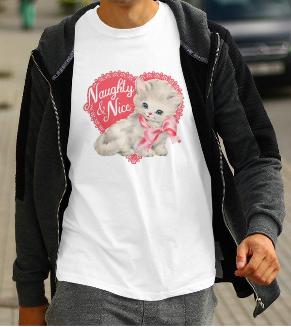 Nessa Barrett Store Naughty And Nice Kitten Heart Bow T-Shirt