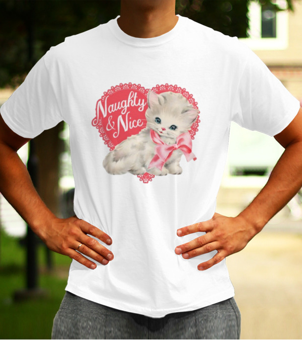 Nessa Barrett Store Naughty And Nice Kitten Heart Bow T-Shirt