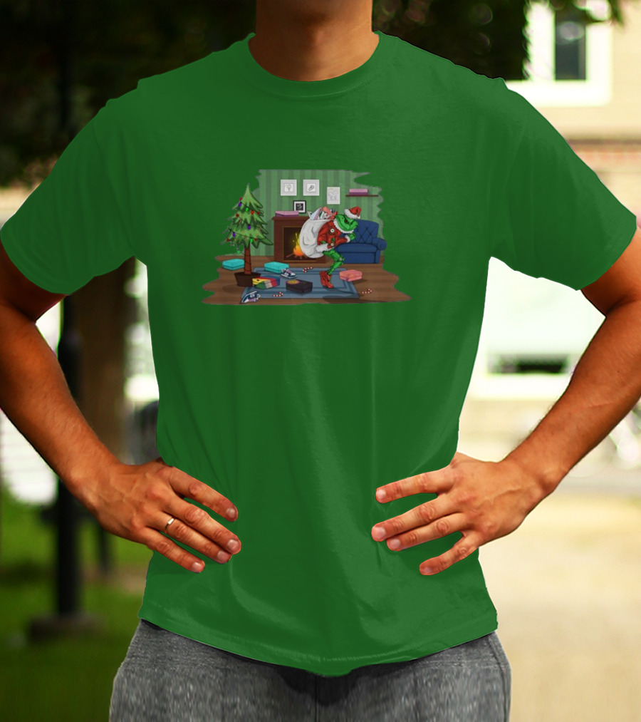 How The Grinch Stole Sneakers Stealing Colorful Boxes By Christmas Tree T-Shirt