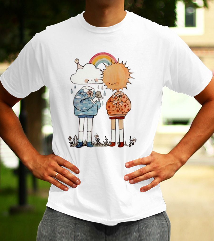 The Joy Of Finding A Little Frog With Cloud And Sun Friends Under A Rainbow T-Shirt
