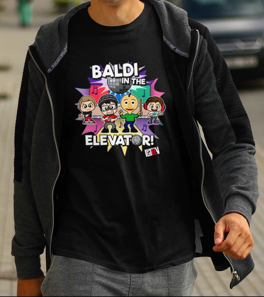 Baldi In The Elevator FGTEEV Characters With Disco Ball And Music Notes T-Shirt