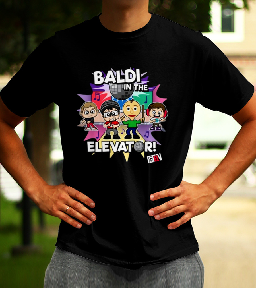 Baldi In The Elevator FGTEEV Characters With Disco Ball And Music Notes T-Shirt