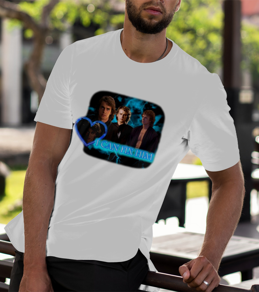 I Can Fix Him Anakin Blue Heart Lightning Background T-Shirt
