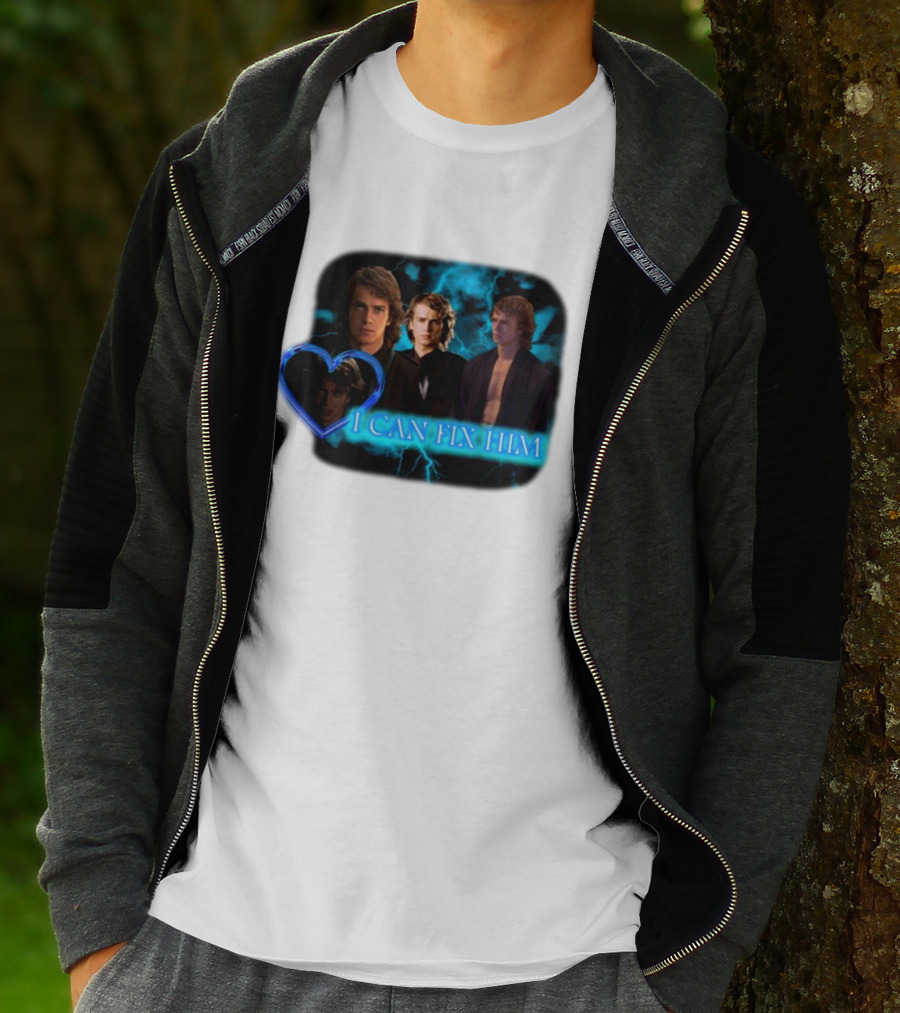 I Can Fix Him Anakin Blue Heart Lightning Background T-Shirt