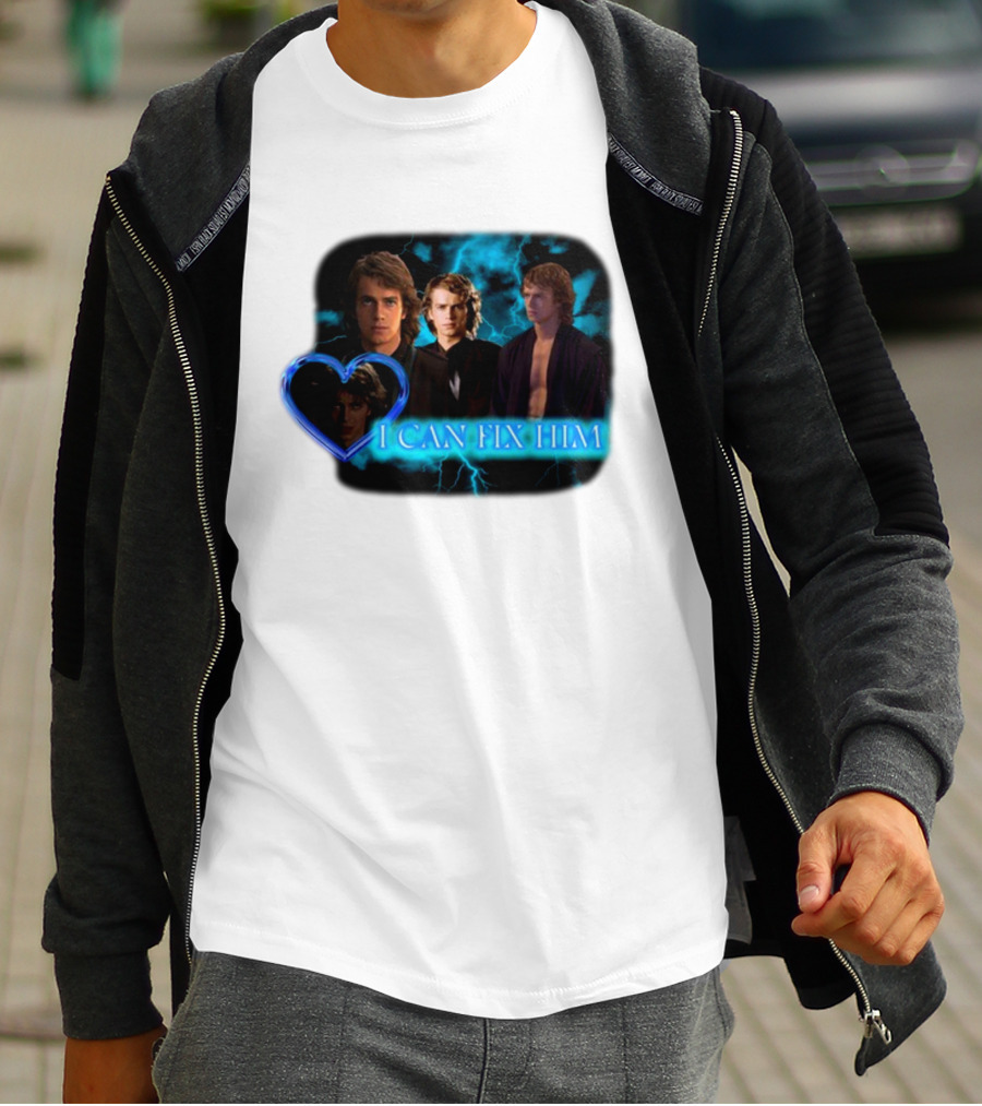 I Can Fix Him Anakin Blue Heart Lightning Background T-Shirt