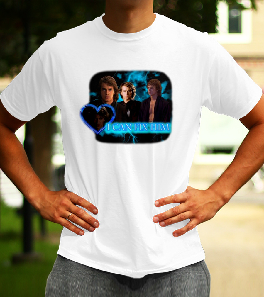 I Can Fix Him Anakin Blue Heart Lightning Background T-Shirt