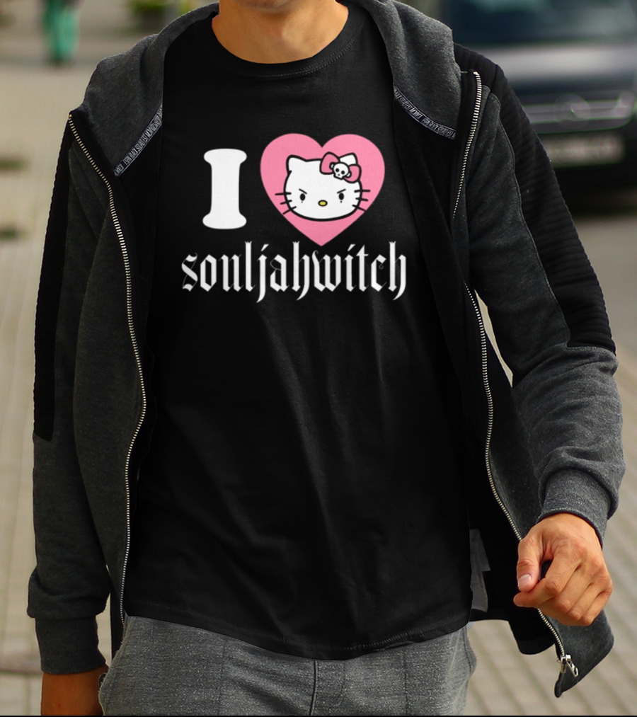 I Love Souljahwitch Cute Cat In Pink Heart T-Shirt