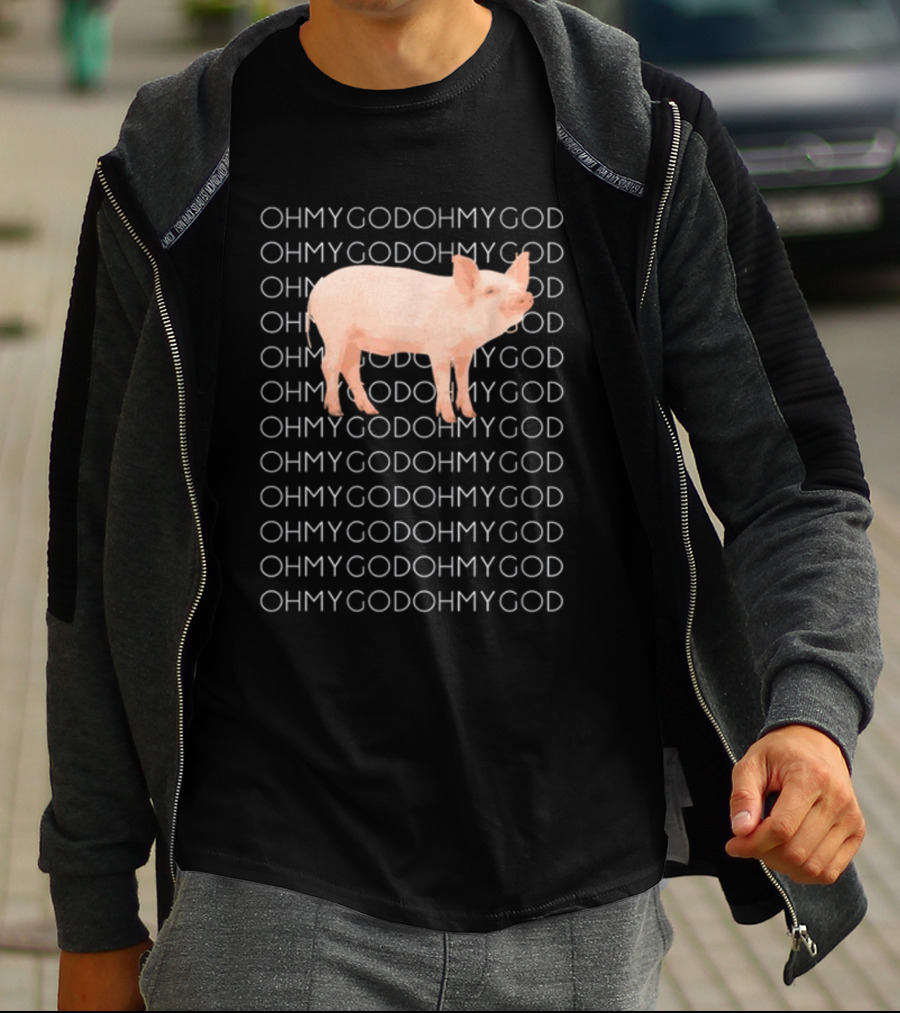 Vessyteena Shane Dawson Oh My God Pig Repeated Text Pink Pig Image T-Shirt
