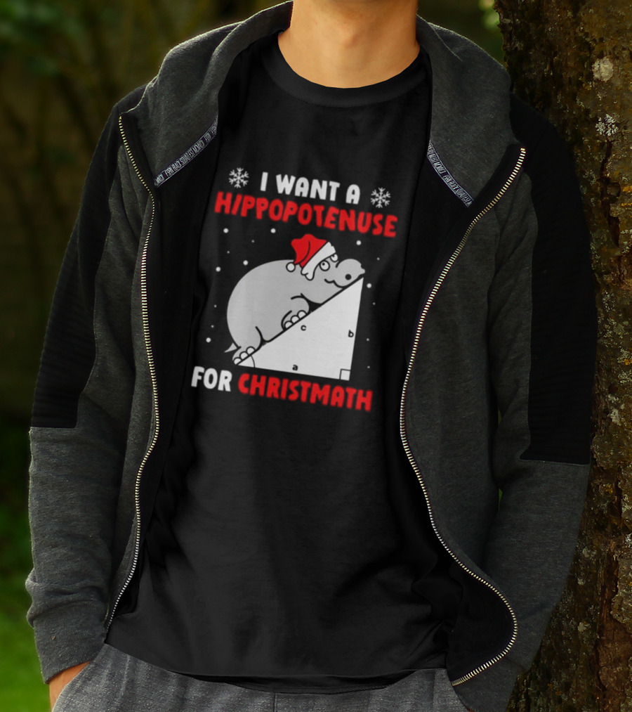 I Want A Hippopotenuse For Christmath Santa Hippo Geometry T-Shirt