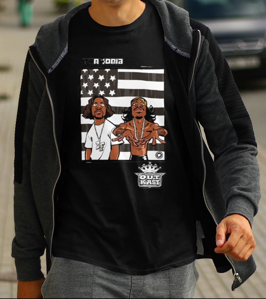 Stankonia Outkast Cartoon Style Stars And Stripes Duo Art By Nuri Durr T-Shirt