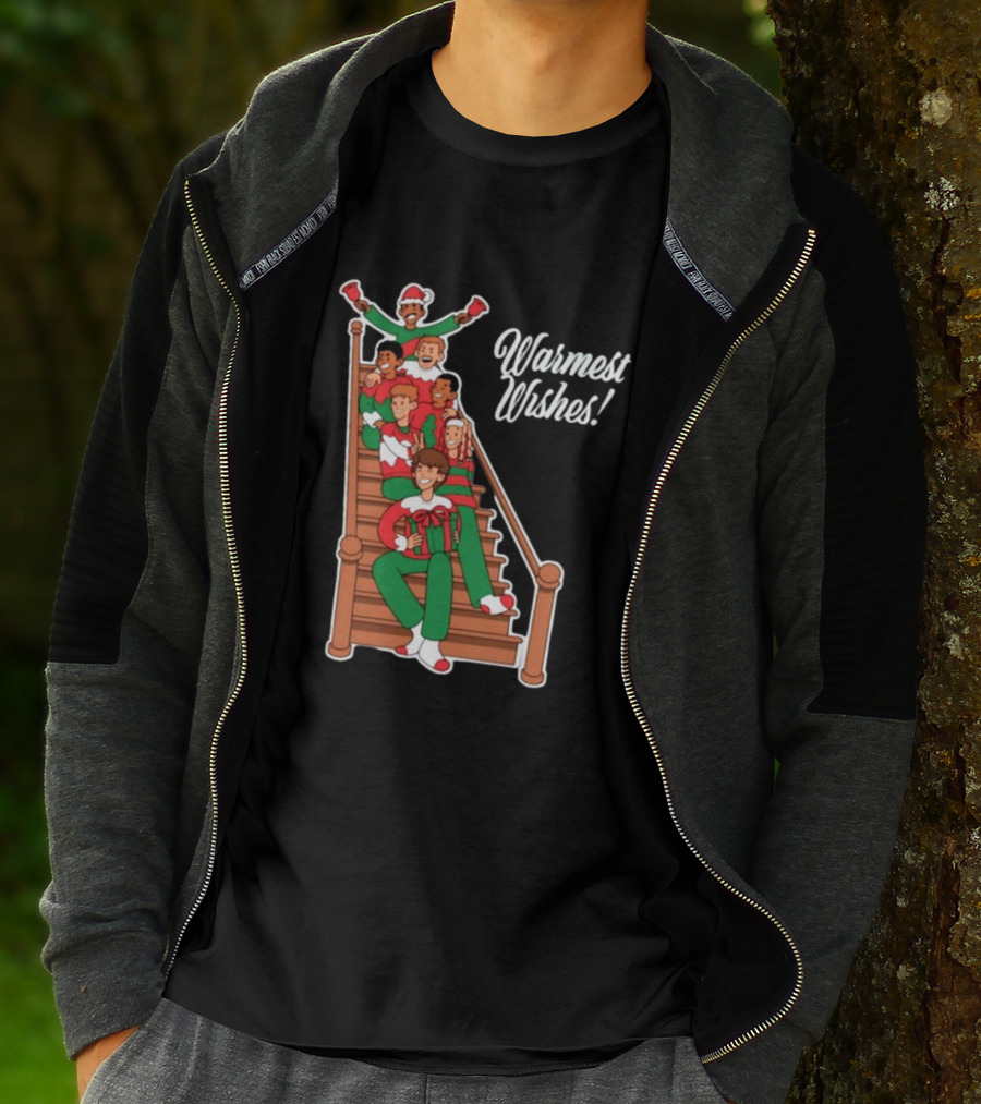 Warmest Wishes Holiday Family Celebration On Stairs T-Shirt