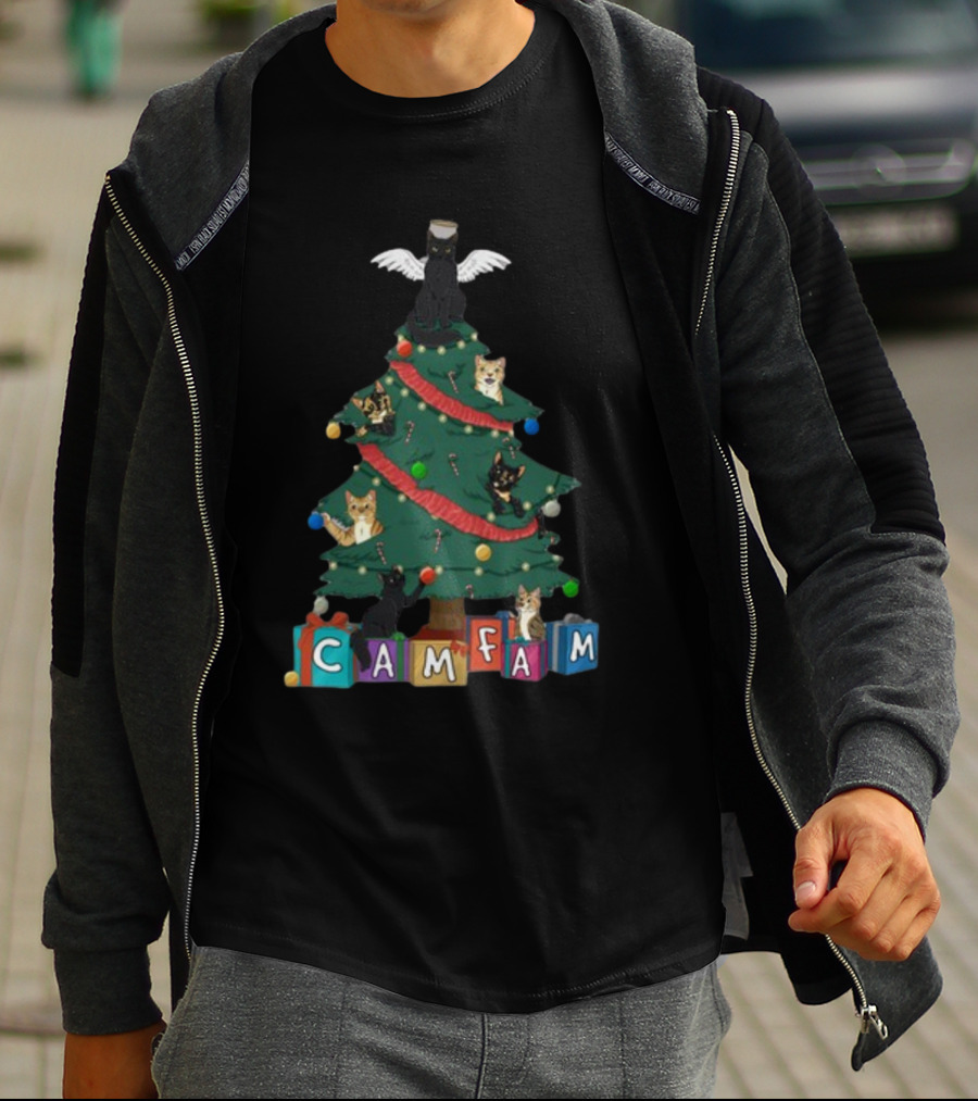 Cam Fam Christmas Cats On Festive Tree With Presents T-Shirt