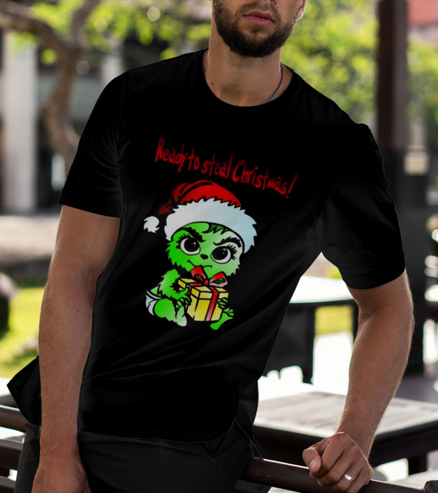 Cathygraphics3 Ready To Steal Christmas Green Santa Hat Gift T-Shirt