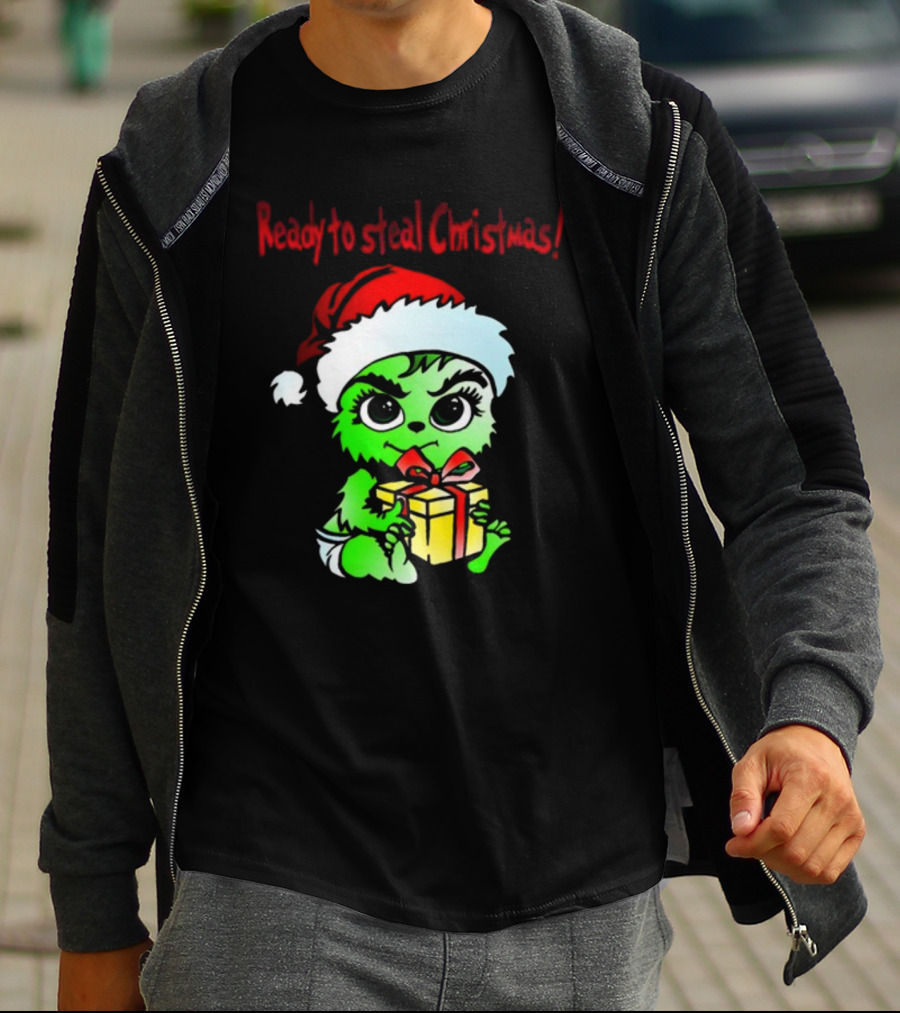 Cathygraphics3 Ready To Steal Christmas Green Santa Hat Gift T-Shirt