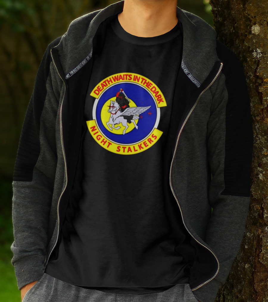 Death Waits In The Dark Night Stalkers Pegasus Emblem T-Shirt