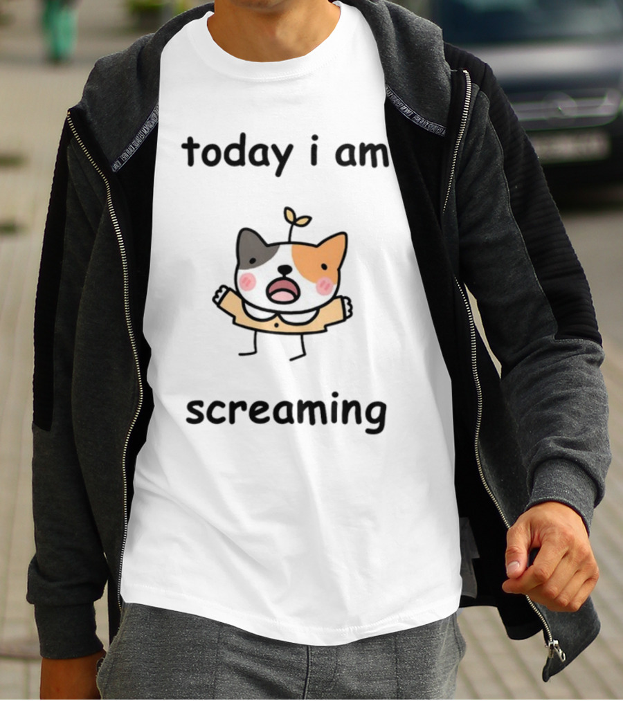 Today I Am Screaming Corgi Cartoon With Leaf Sprout T-Shirt