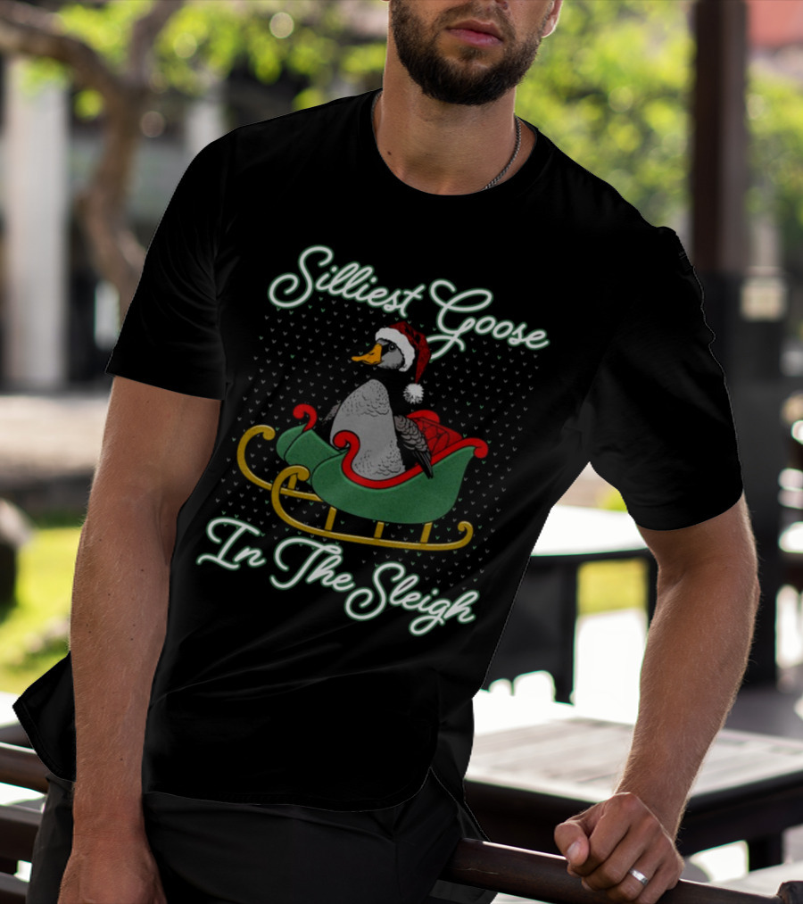 Silliest Goose In Santa Hat In The Snowy Sleigh T-Shirt