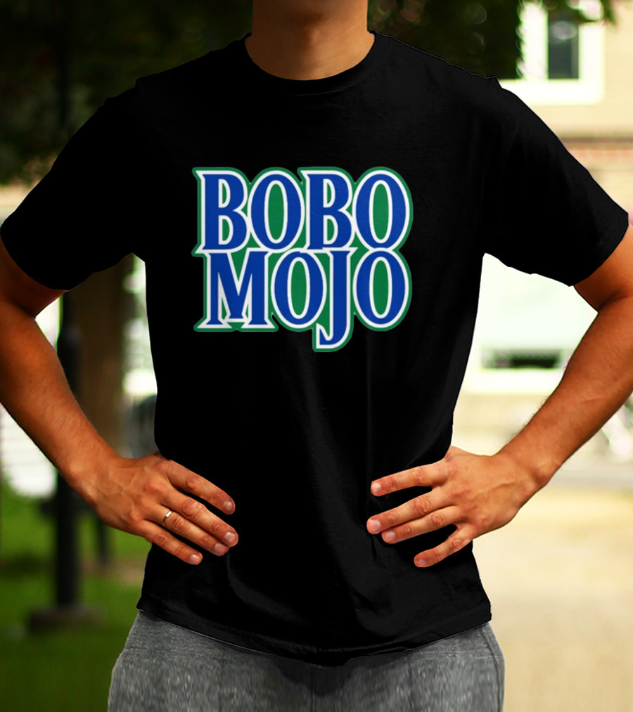 BOBO MOJO Retro Bold Blue And Green Text T-Shirt