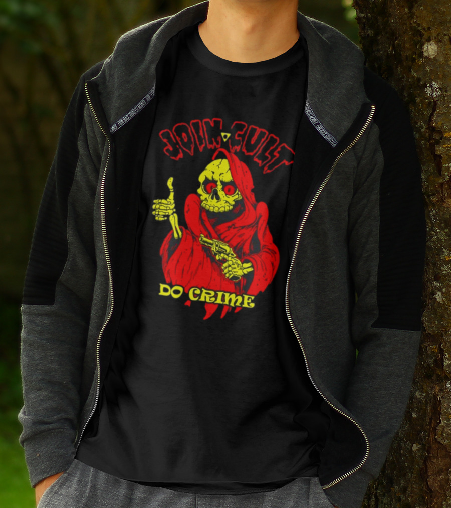 Join Cult Do Crime Grim Reaper Skeleton With Gun T-Shirt