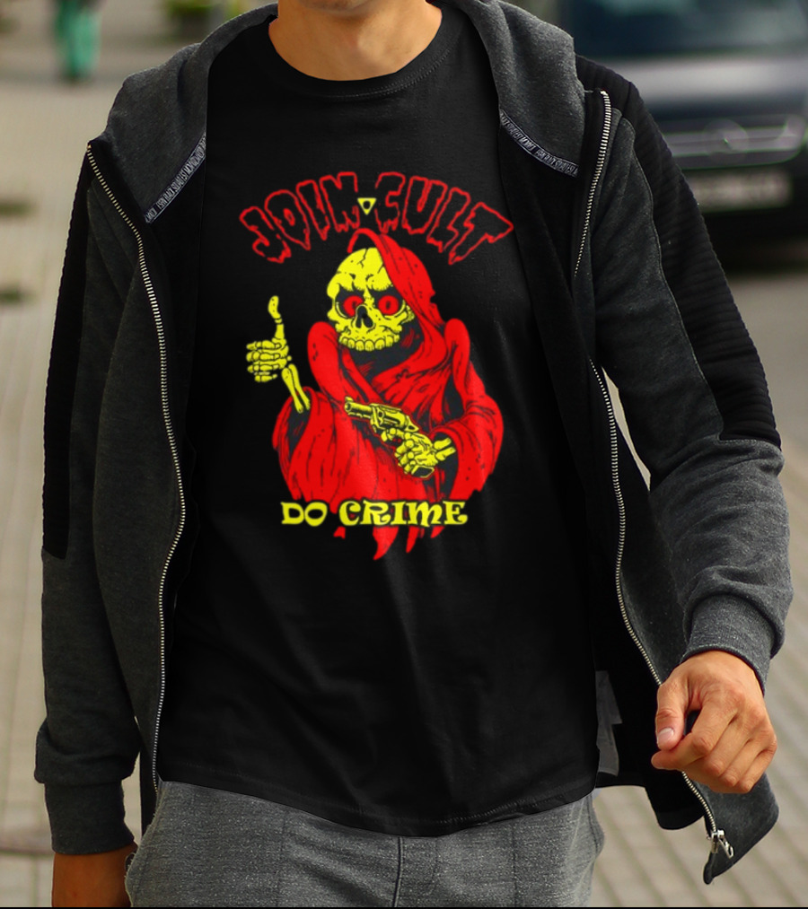 Join Cult Do Crime Grim Reaper Skeleton With Gun T-Shirt