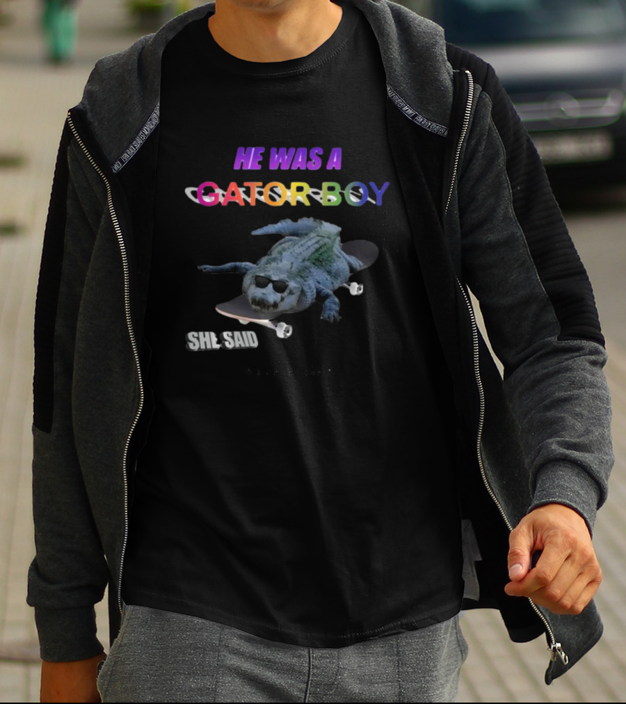 He Was A Gator Boy She Said I Have Anxiety Skateboarding Alligator Sunglasses T-Shirt