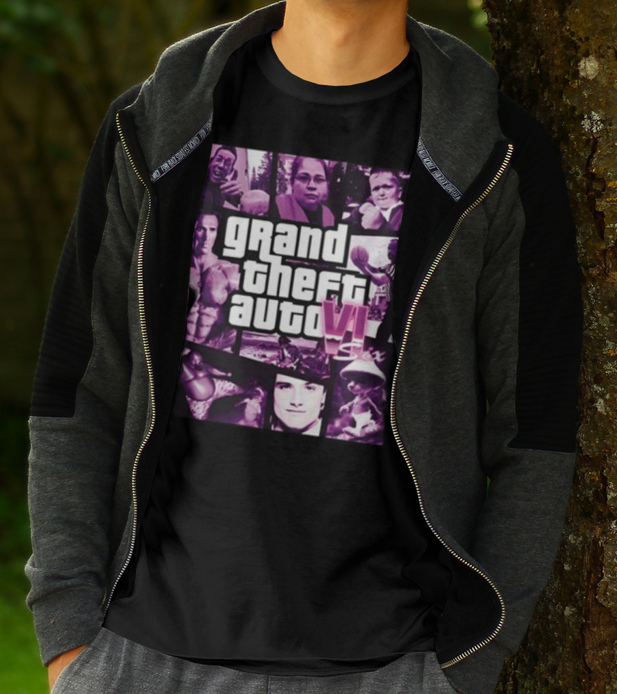 Grand Theft Auto VI Six Galleryno8 Purple Collage T-Shirt