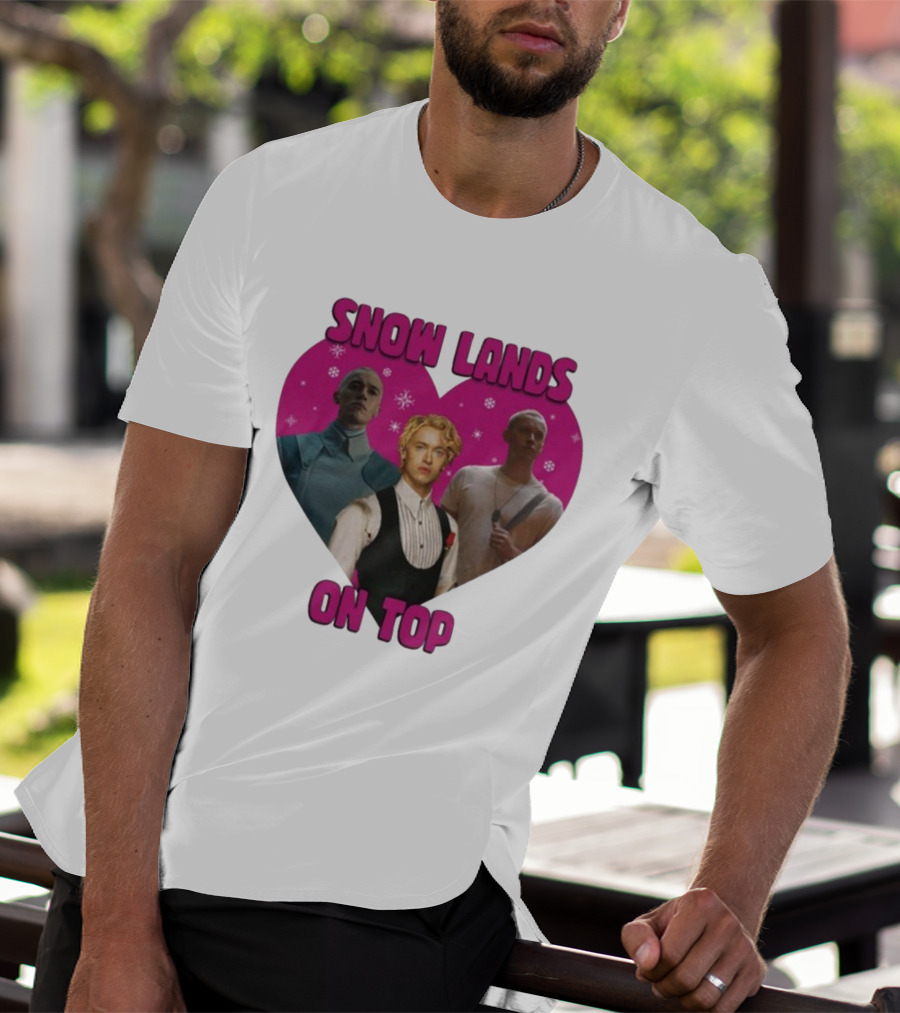 Snow Lands On Top Heart Pink Background Snowflakes T-Shirt