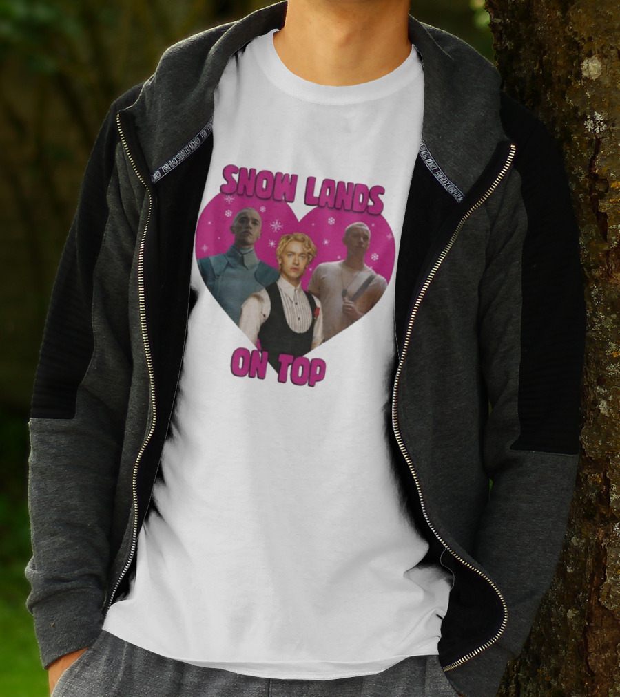 Snow Lands On Top Heart Pink Background Snowflakes T-Shirt
