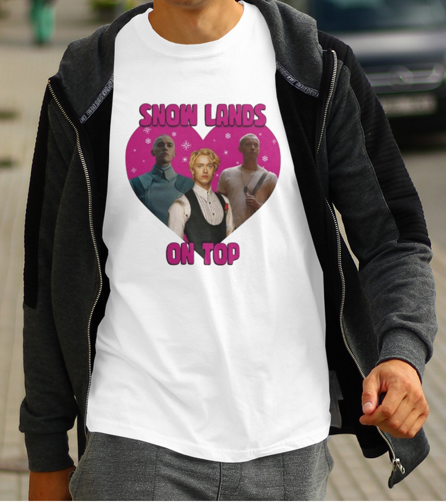 Snow Lands On Top Heart Pink Background Snowflakes T-Shirt