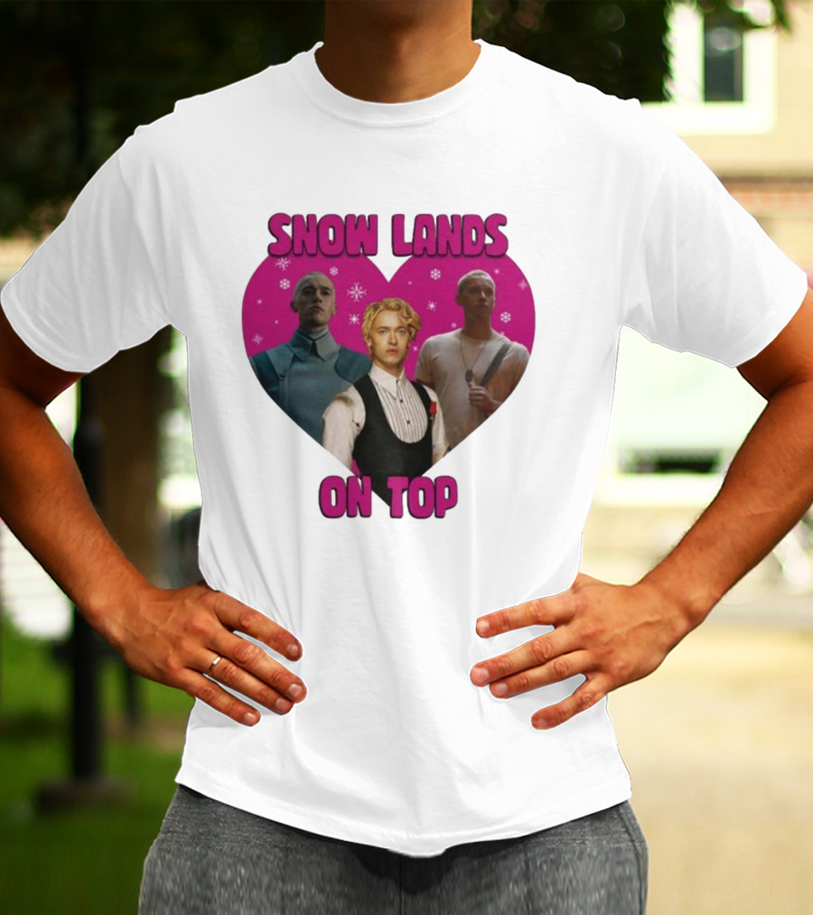 Snow Lands On Top Heart Pink Background Snowflakes T-Shirt