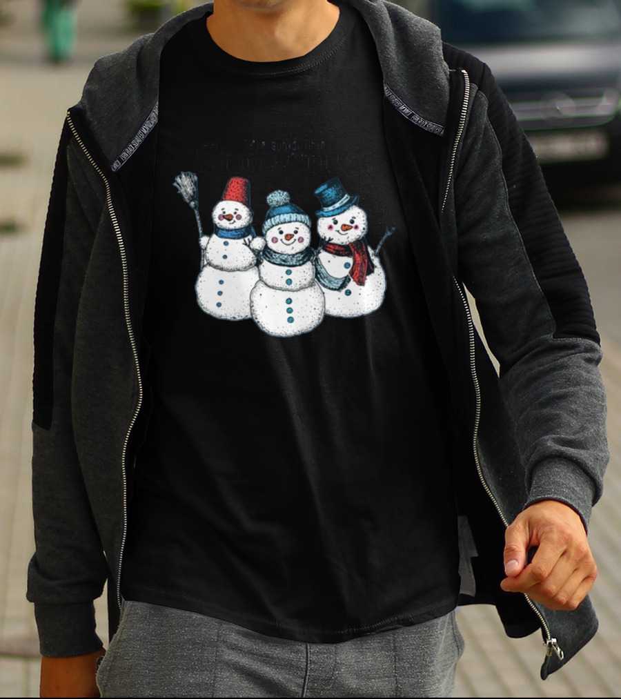 Gotfunny Me And The Snowmies Festive Snowmen Trio With Hats And Scarves T-Shirt