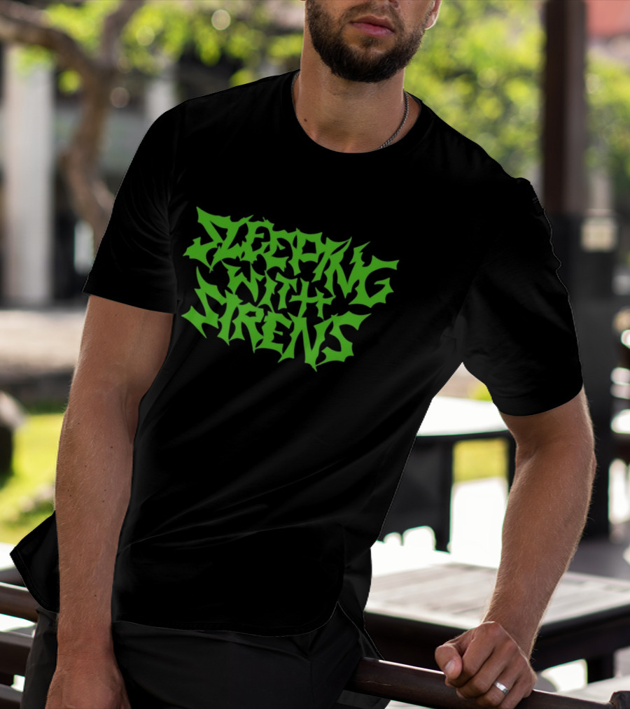 Sleeping With Sirens Spiky Neon Green Text T-Shirt