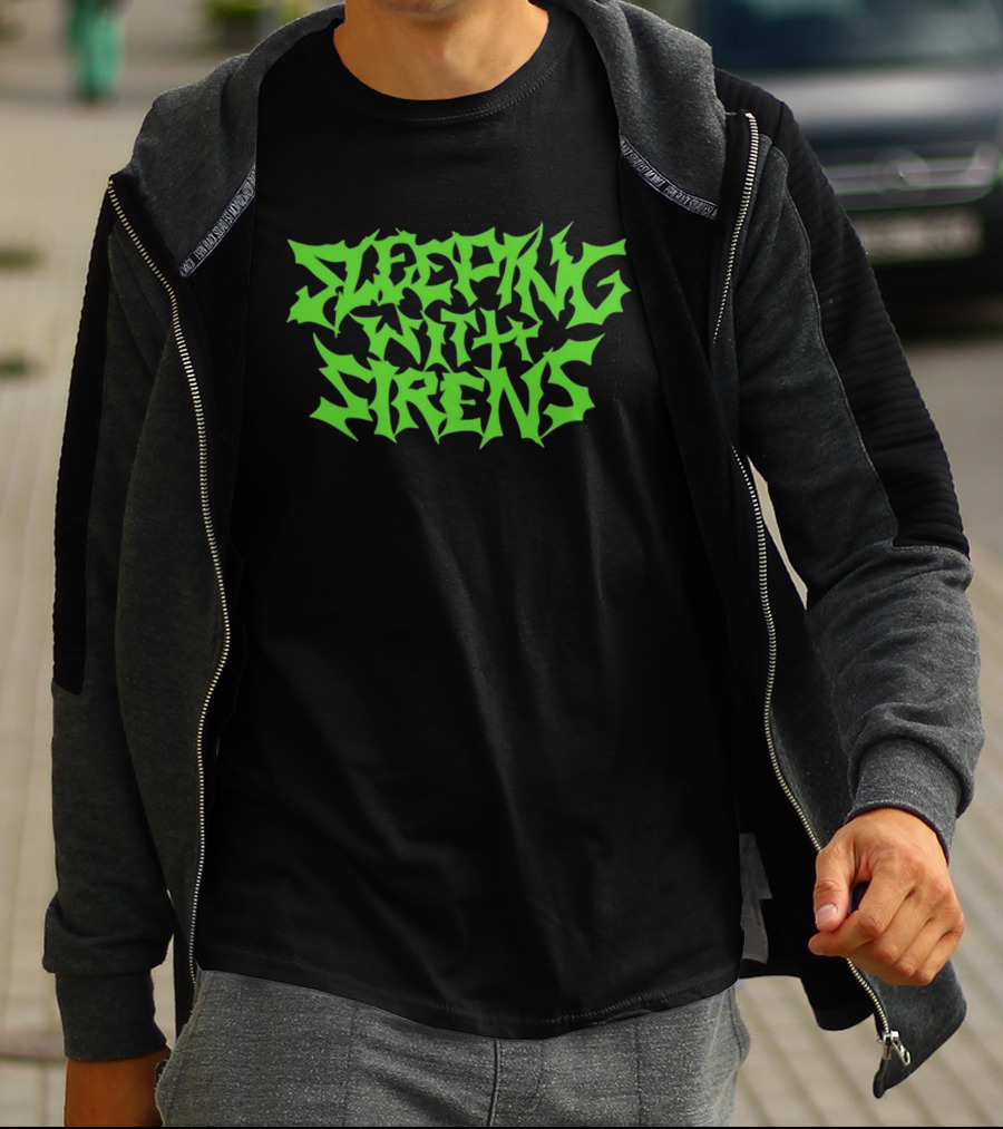 Sleeping With Sirens Spiky Neon Green Text T-Shirt