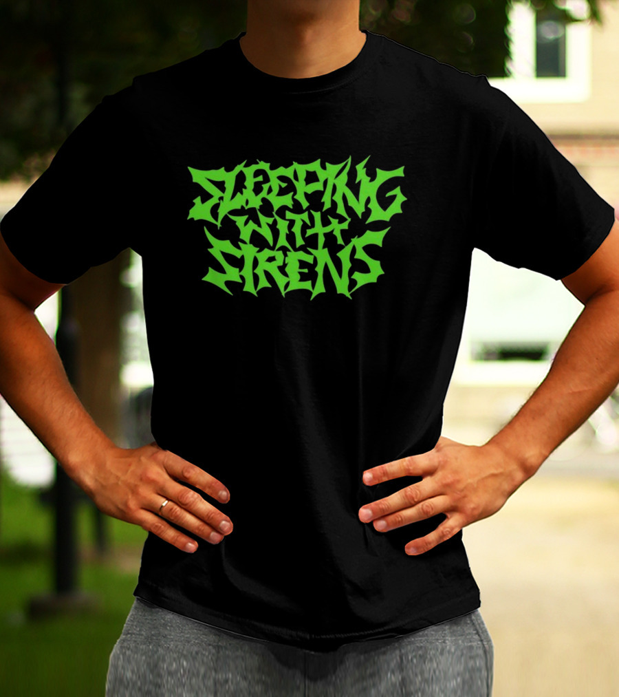 Sleeping With Sirens Spiky Neon Green Text T-Shirt