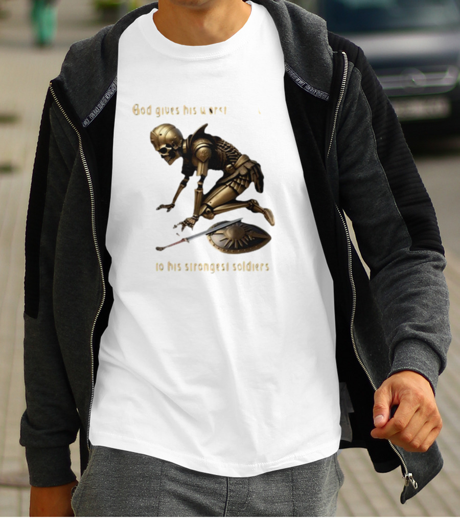 God Gives His Worst Tummy Aches To His Strongest Soldiers Skeleton Warrior T-Shirt