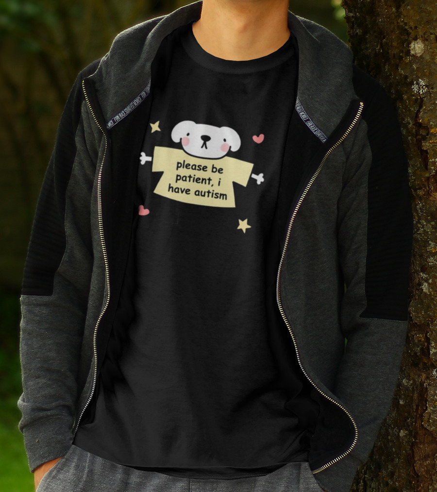 Please Be Patient I Have Autism Dog With Hearts And Stars T-Shirt