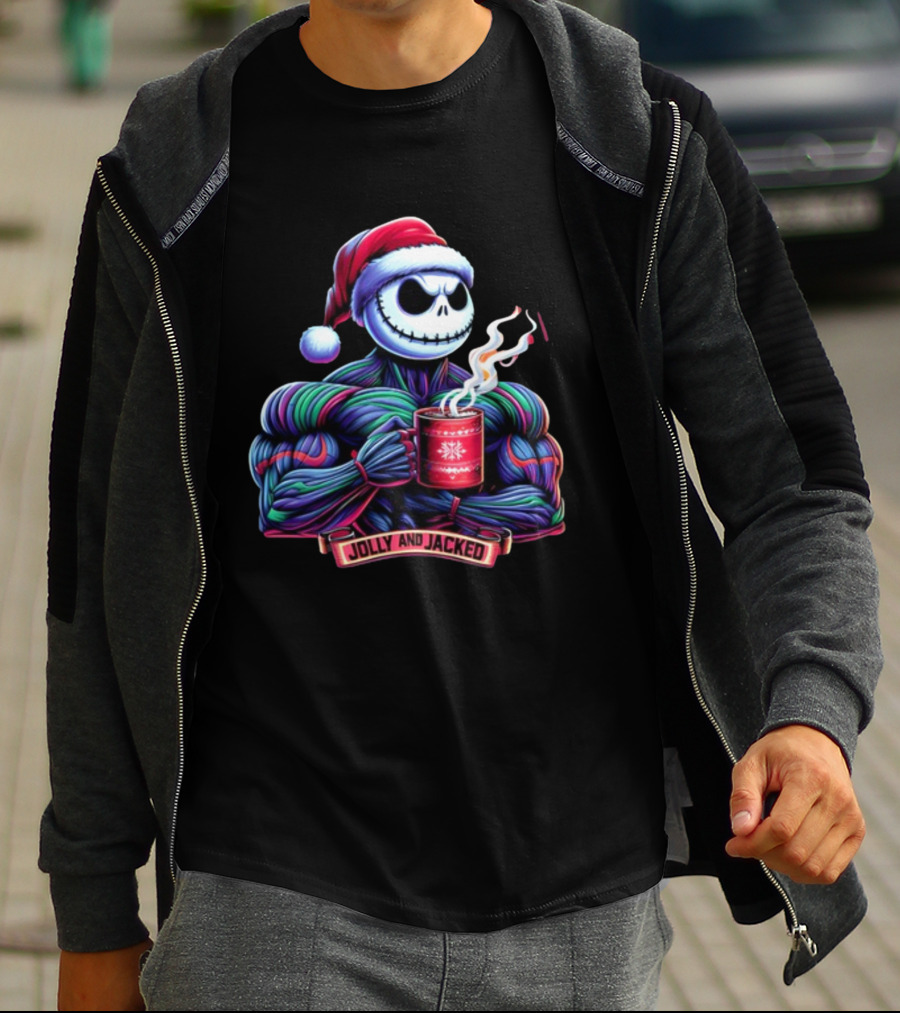 Jolly And Jacked Beyond Average Training Apparel Santa Skeleton Muscle Mug T-Shirt