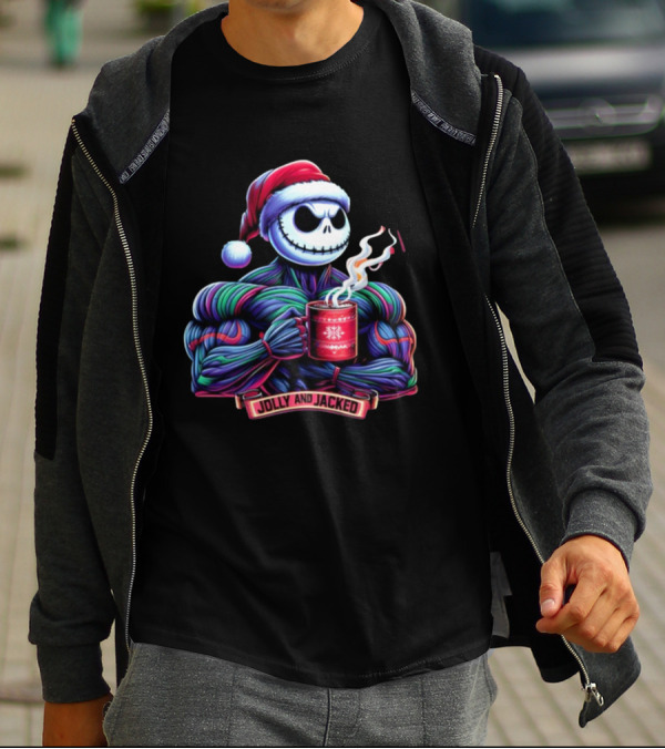 Jolly And Jacked Beyond Average Training Apparel Santa Skeleton Muscle Mug T-Shirt