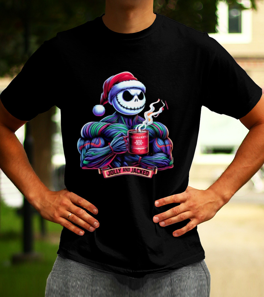 Jolly And Jacked Beyond Average Training Apparel Santa Skeleton Muscle Mug T-Shirt