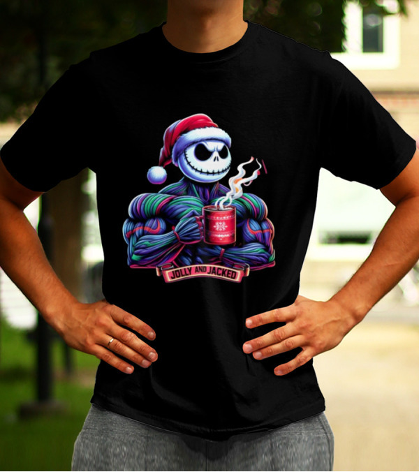 Jolly And Jacked Beyond Average Training Apparel Santa Skeleton Muscle Mug T-Shirt