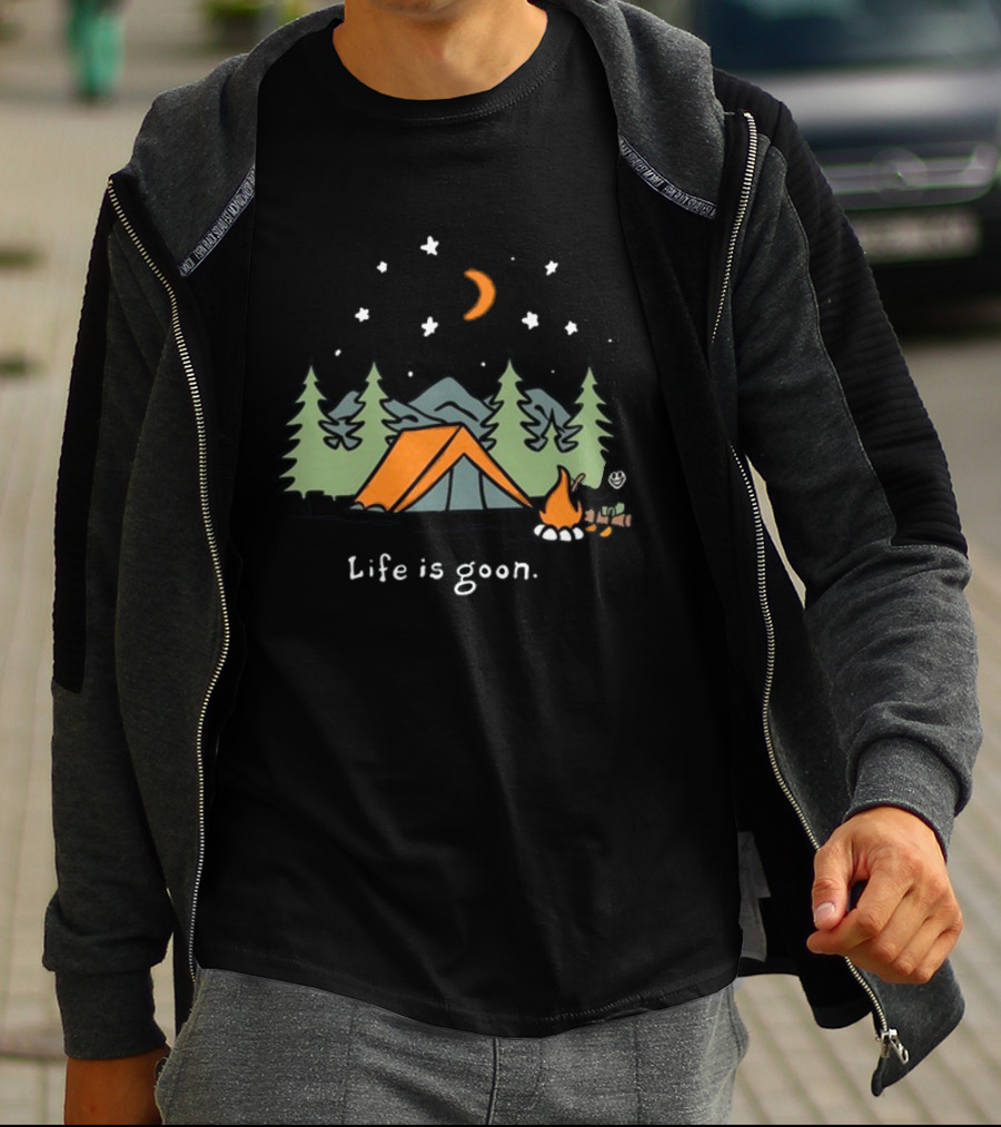 Life Is Goon Camping Adventure With Tent And Campfire Under Stars T-Shirt