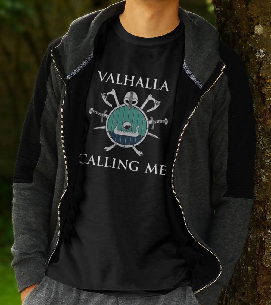 Valhalla Calling Me Shield Axes Helmet Swords Viking Ship Iconic Double Sided T-Shirt