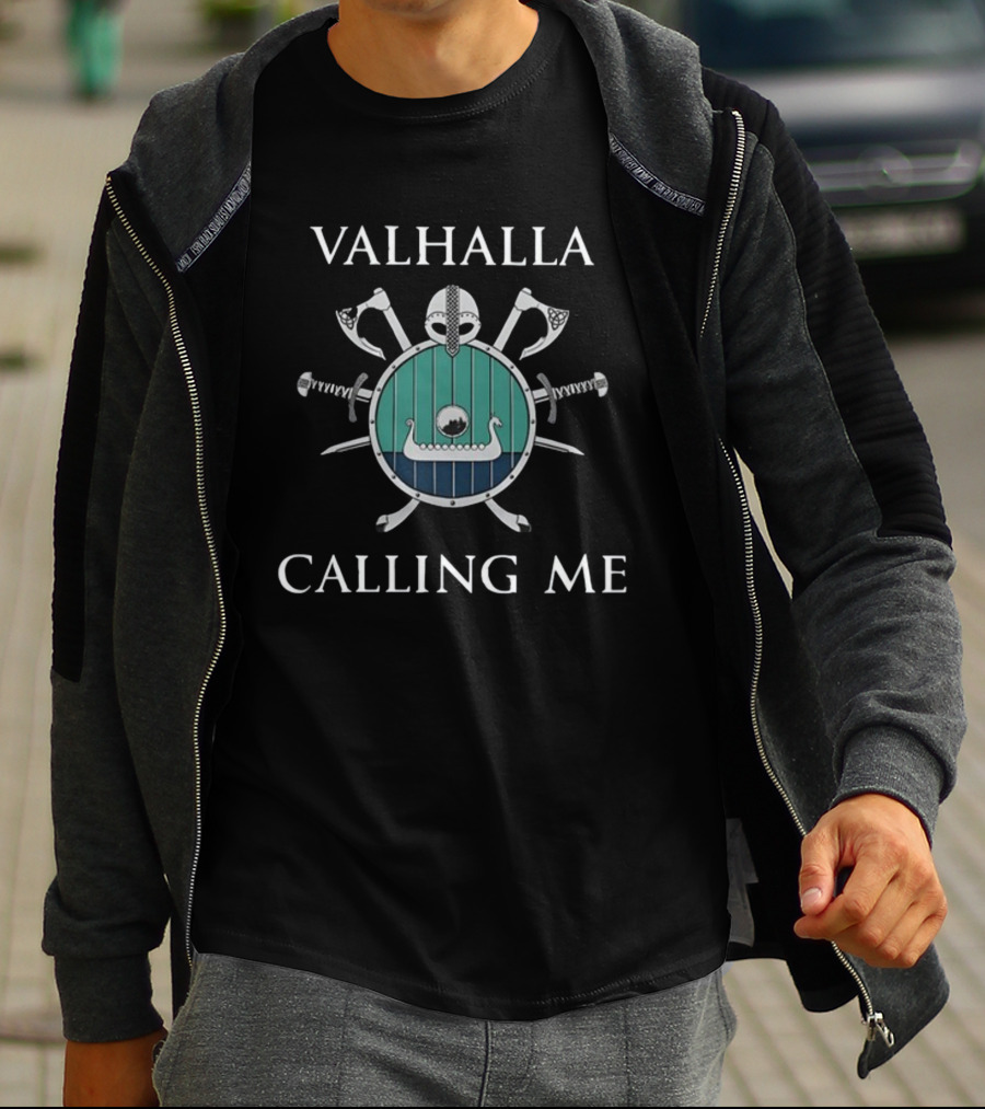 Valhalla Calling Me Shield Axes Helmet Swords Viking Ship Iconic Double Sided T-Shirt