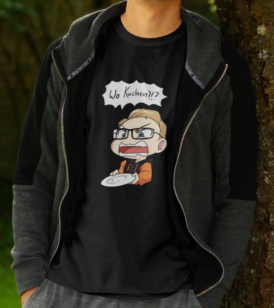 Wo Kuchen?? Comic Character Holding Empty Plate T-Shirt
