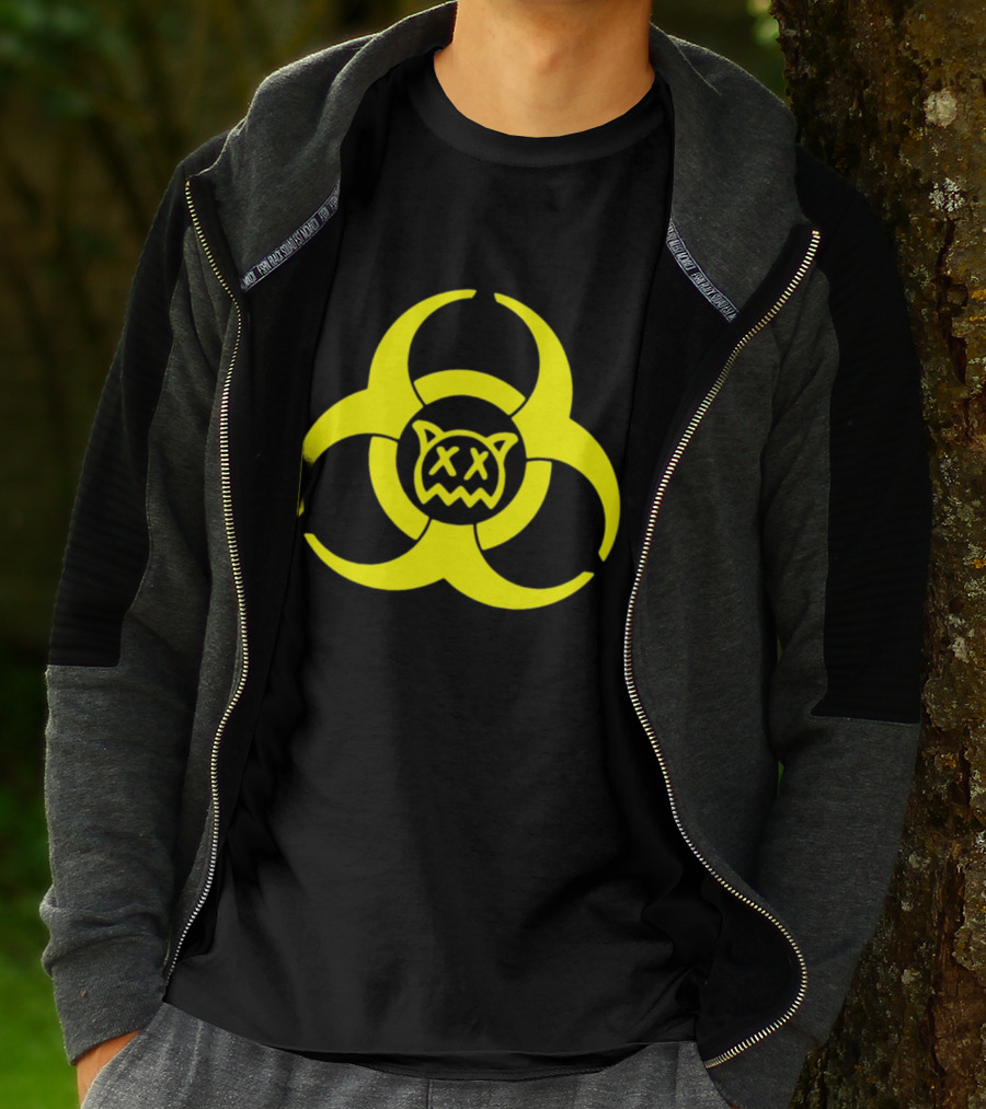 Ren Biohazard Symbol With X-Eyed Cat Face T-Shirt