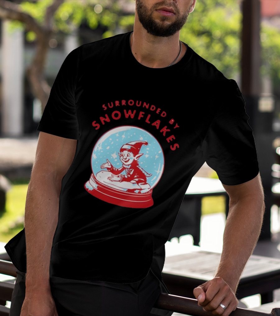 Surrounded By Snowflakes Elf Inside Snow Globe Winter Scene T-Shirt