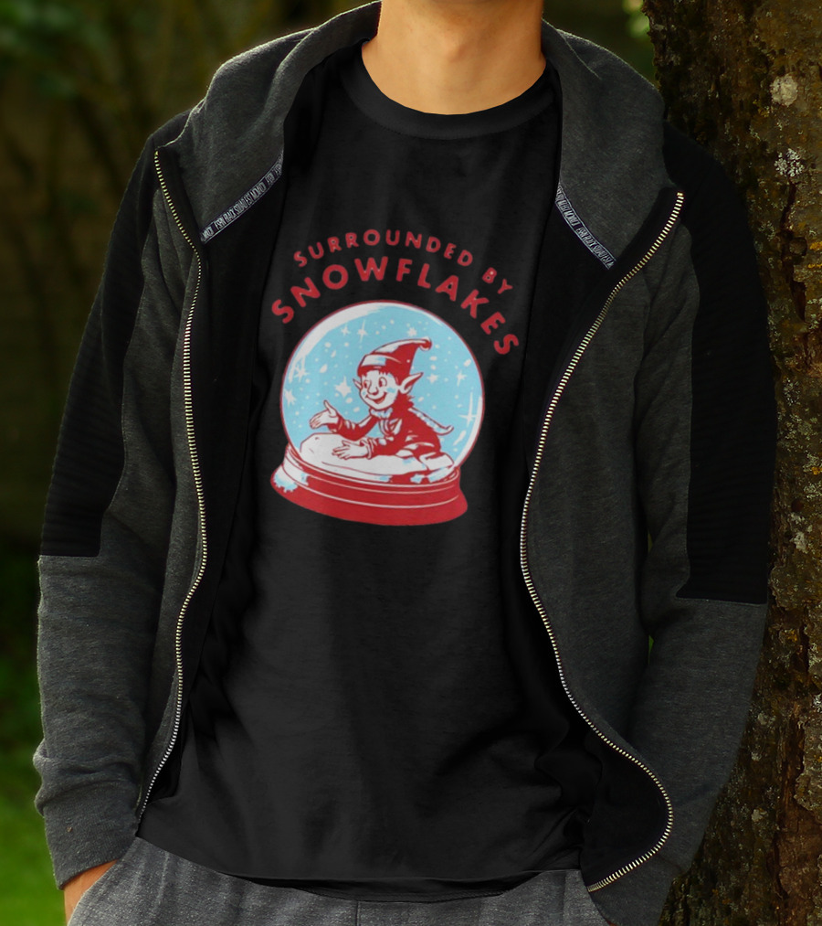 Surrounded By Snowflakes Elf Inside Snow Globe Winter Scene T-Shirt