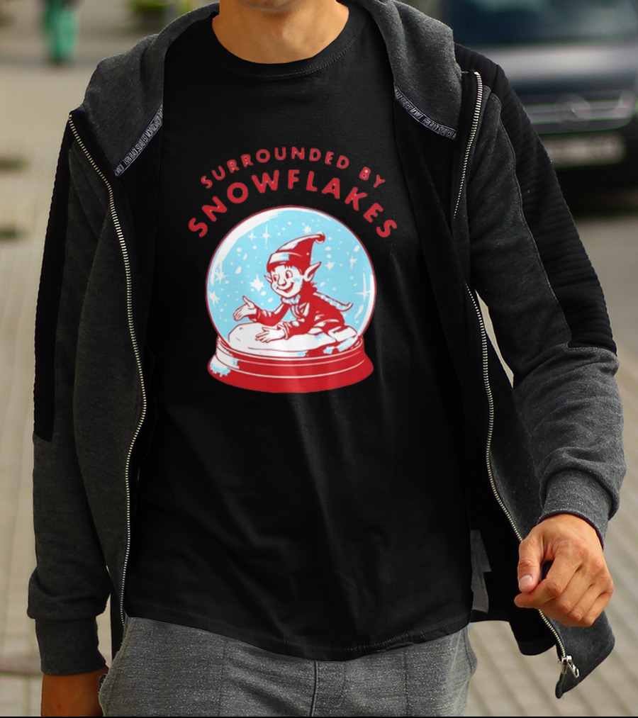 Surrounded By Snowflakes Elf Inside Snow Globe Winter Scene T-Shirt