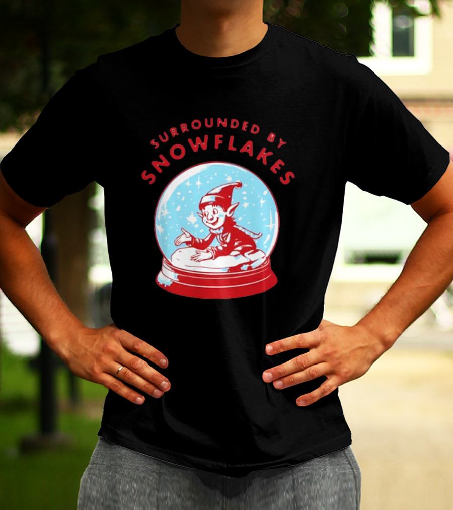 Surrounded By Snowflakes Elf Inside Snow Globe Winter Scene T-Shirt