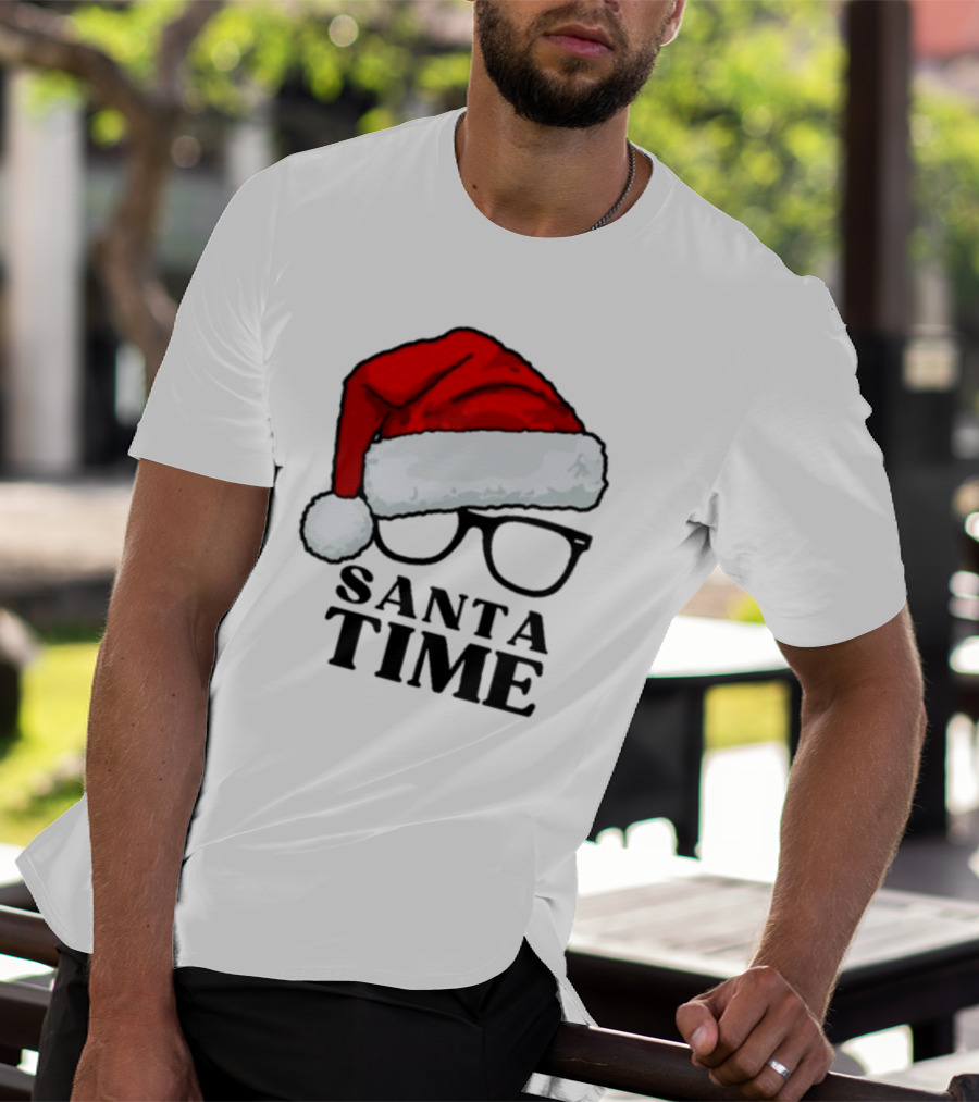 Santa Time With Santa Hat And Glasses T-Shirt